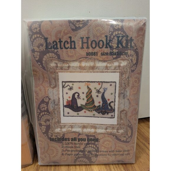 Latch Hook Kit With Witches Hats Design - 100% Acrylic Yarn & Tools Included - Picture 1 of 4